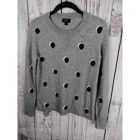 J. Crew Sweater Women’s Small Gray Cashmere Polka Dot Long Sleeve Pullover - Picture 1 of 6
